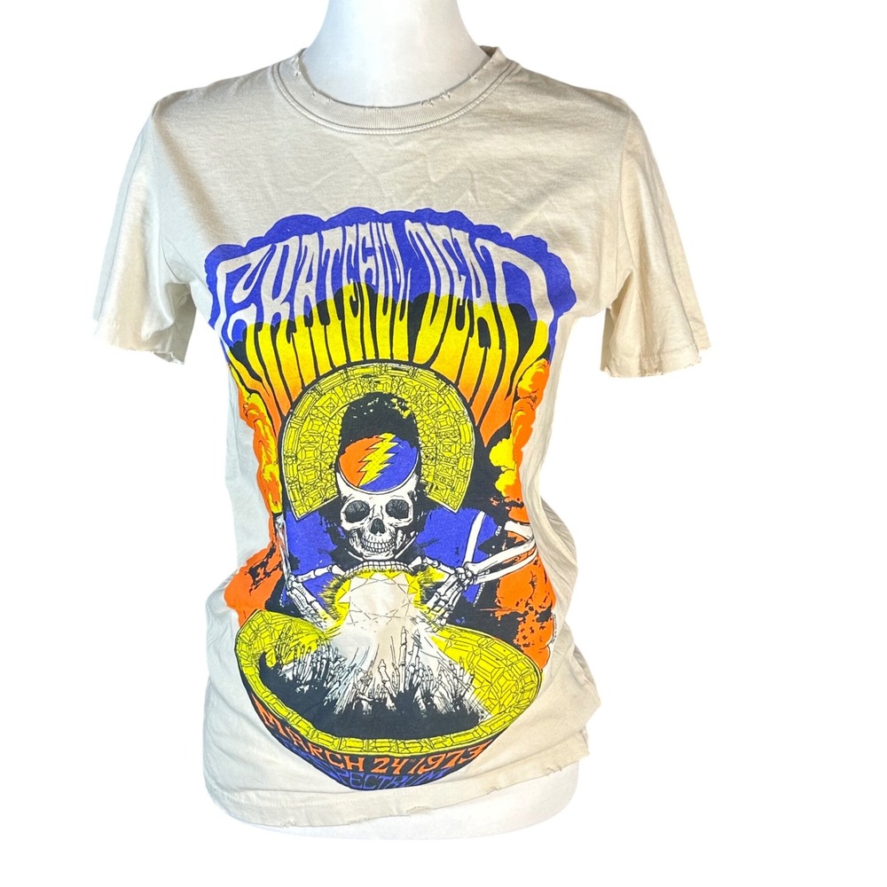 Junk Food Grateful Dead T-Shirt Women XS Cream Distressed 1973 Spectrum‎ Graphic